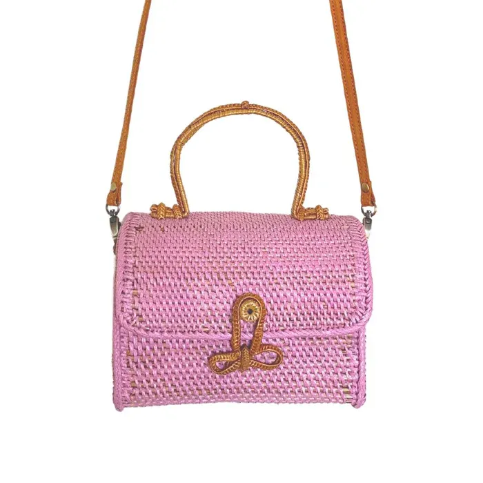 Alice Rattan Handbag In Pink