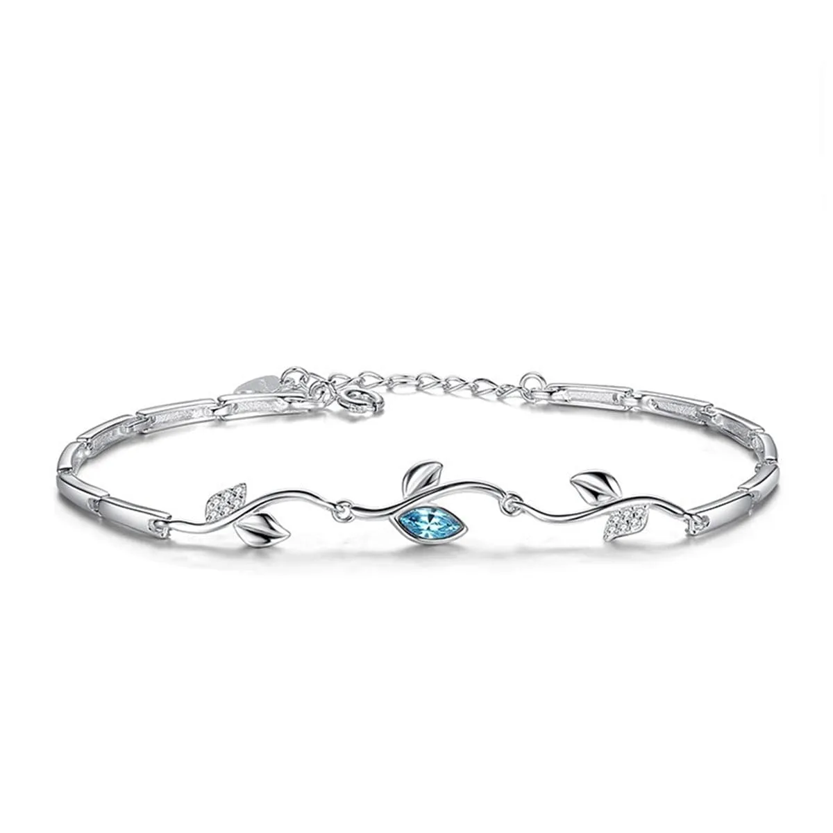 Aqua Cubic Zirconia & Silver-Plated Vine Bracelet
