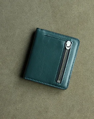 Cute Women Navy Leather Small Bifold Wallet Billfold Wallet with Coin Pocket For Women