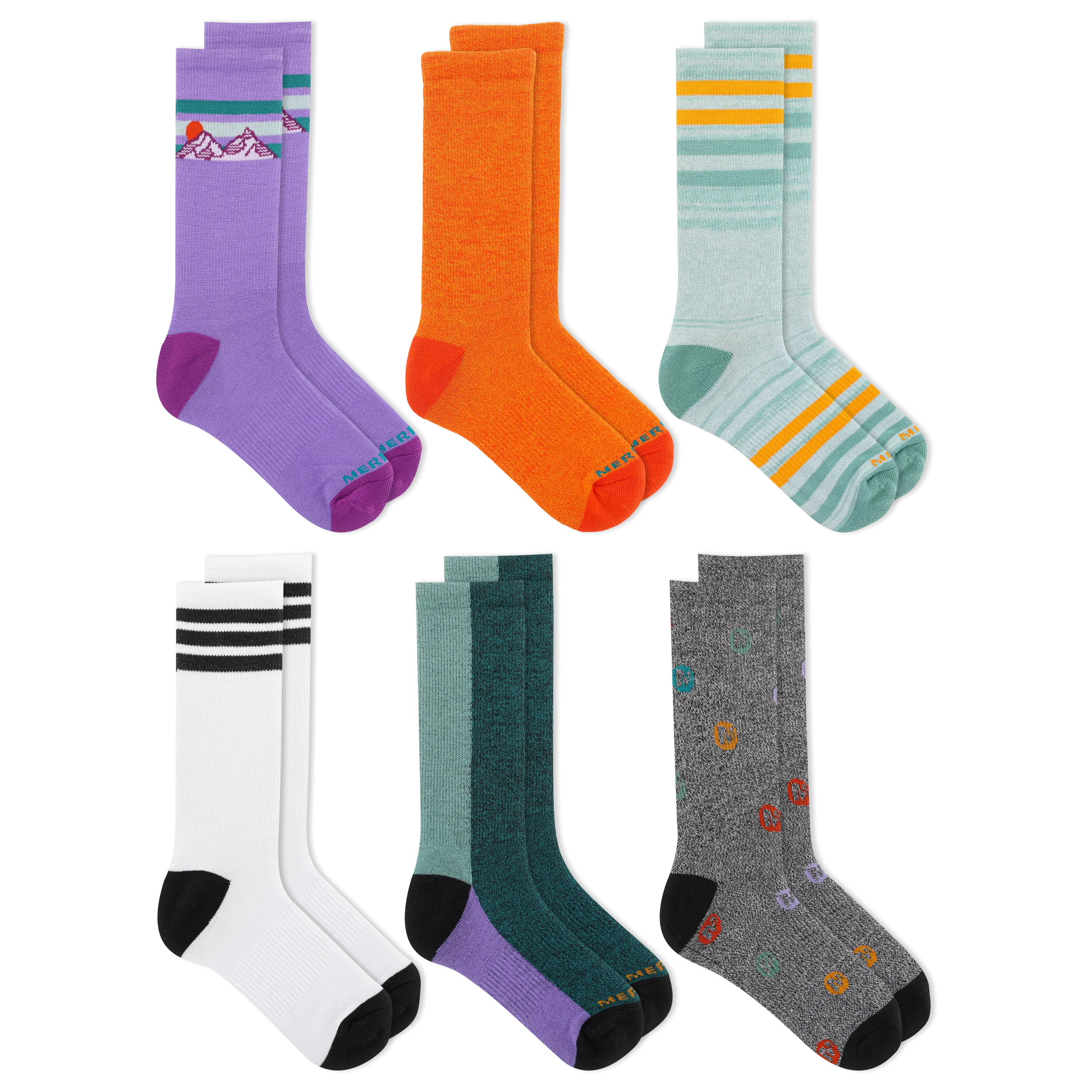 Merrell Kids' Everyday Cushion Comfort Crew Sock 6 Pair Pack with Fast Dry Moisture Wicking