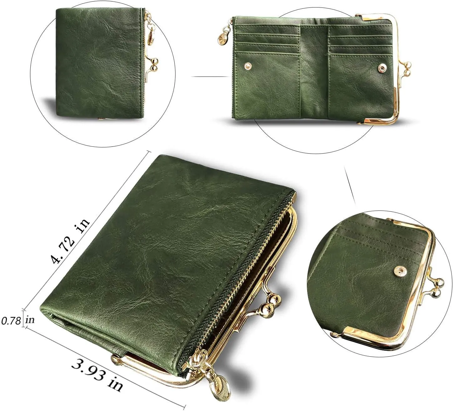 Small Ladies Compact Bifold Coin Purse With Zipper and Kiss Lock