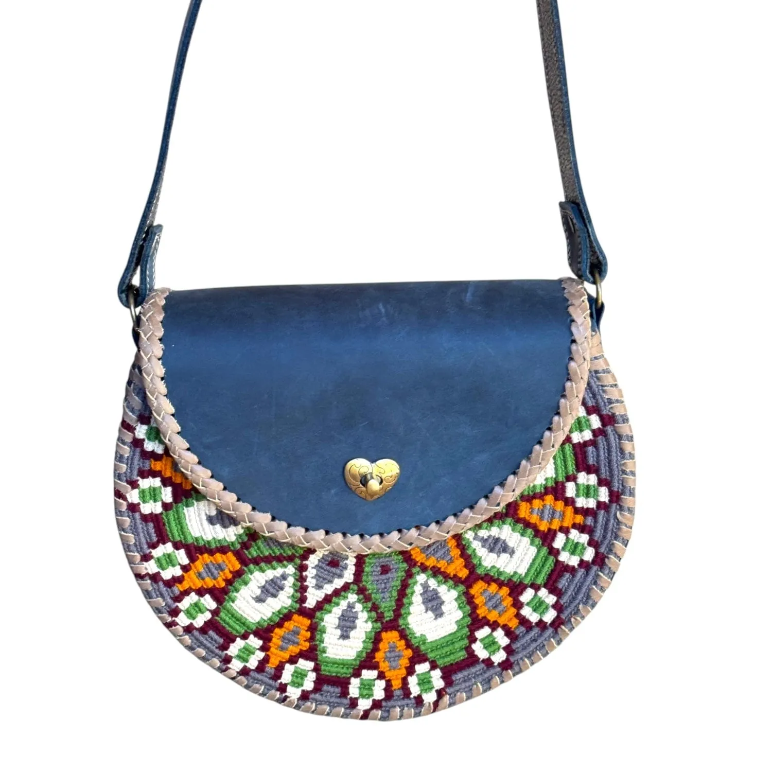 TAMBORA EXCHANGE Handcrafted Leather & Suede Shoulder / Crossbody Bag - Navy