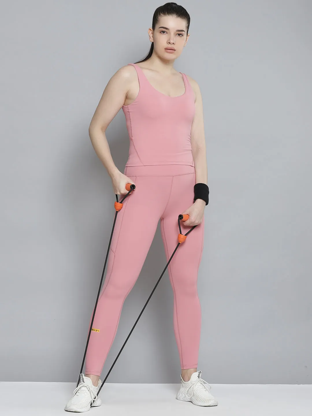 Women's Pink Solid Quick Dry Tights