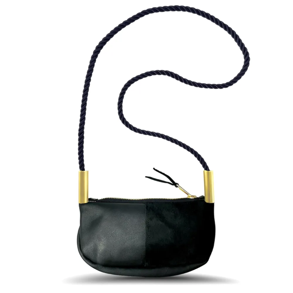 Zip Crossbody in Black Leather
